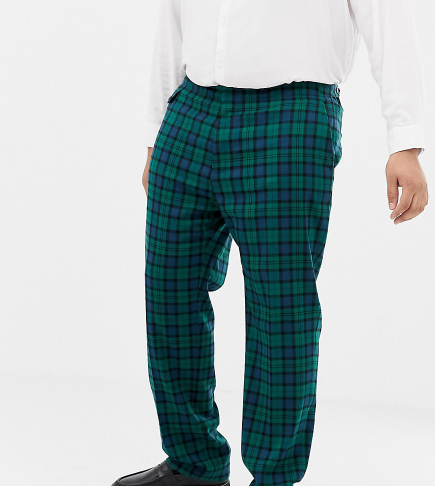 ASOS DESIGN – Plus – Wedding – Skotskrutiga kostymbyxor med extra smal passform-Grön