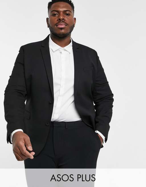 ASOS DESIGN Plus – Wedding – Super eng geschnittene Anzugjacke in Schwarz mit Mikro-Struktur