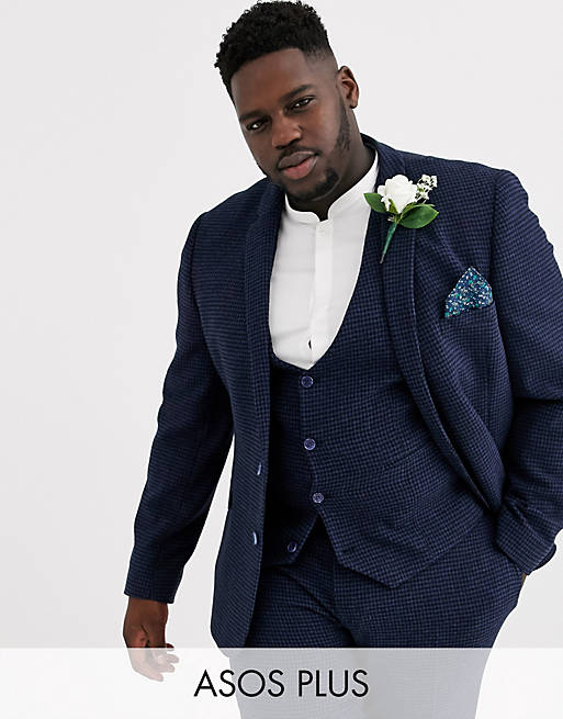 ASOS DESIGN Plus wedding super skinny suit jacket in blue wool blend ...