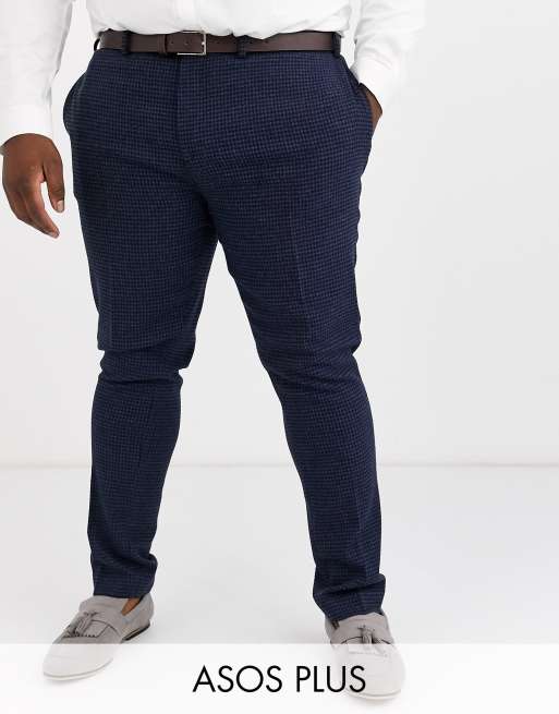 ASOS DESIGN Plus wedding super skinny suit in blue wool blend mini check, 3 of 4