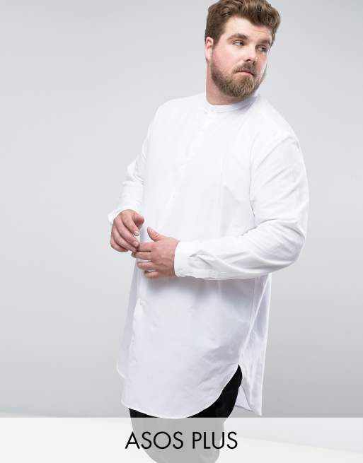 ASOS DESIGN Plus – Weißes, superlanges Hemd in normaler Passform mit Henleykragen
