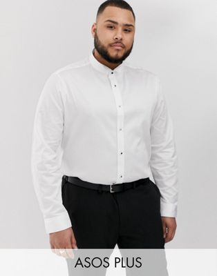 ASOS DESIGN Plus - Wit, regular-fit overhemd met vleugelkraag en stud-knopen