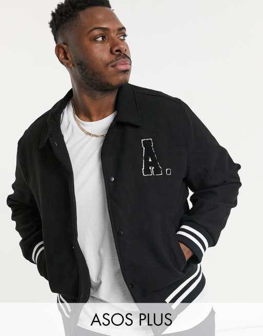 ASOS Design Oversized Varsity Jacket with Badges in Blue