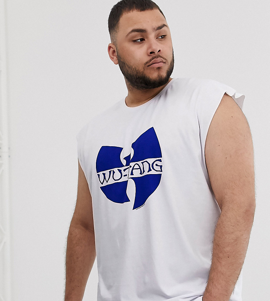 ASOS DESIGN - Plus - Wu-Tang Clan - Oversized mouwloos T-shirt met print op de voor- en achterkant-Wit