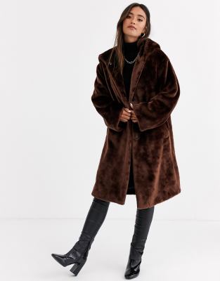 brown faux fur hooded jacket