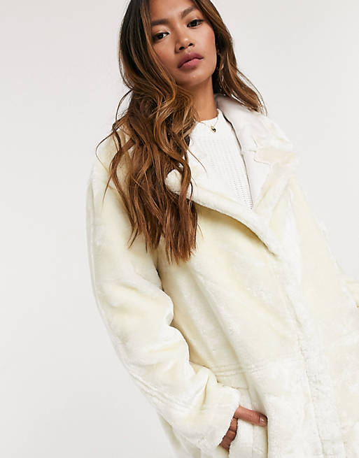 plush faux fur maxi coat in cream 