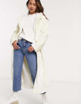 faux fur coat in cream