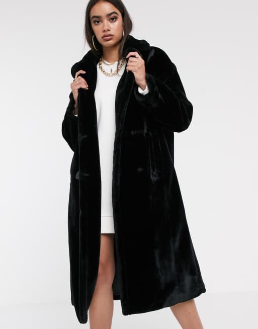 Black plush 2025 faux fur coat