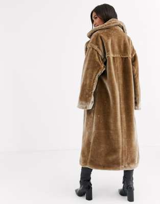 maxi faux fur coat with hood