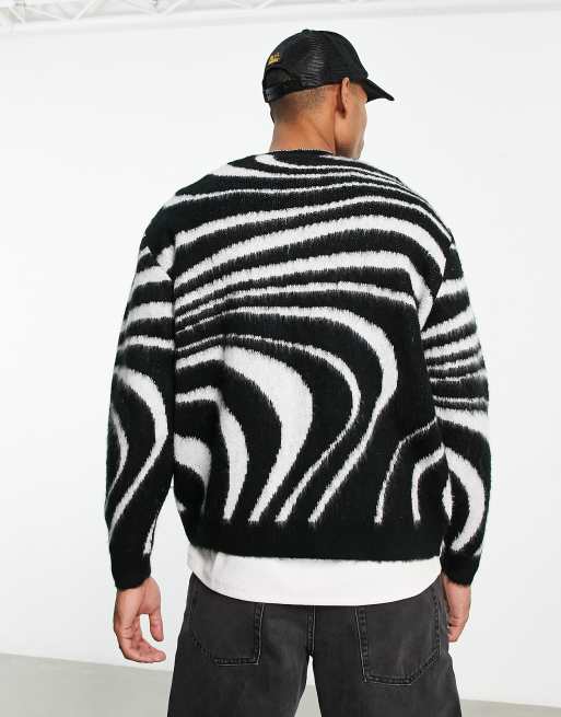 ASOS DESIGN knitted color block sweater in plush yarn