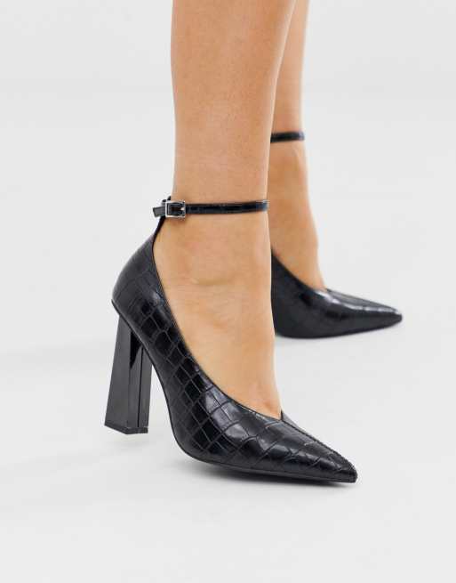 black croc stilettos