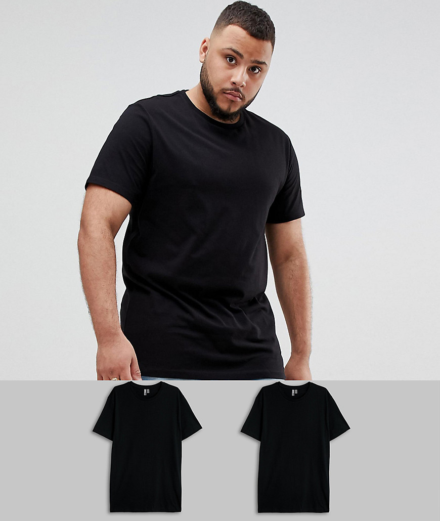 ASOS DESIGN – Plusstorlek – Ekologisk t-shirt med rund halsringning i 2-pack – Spara-Svart