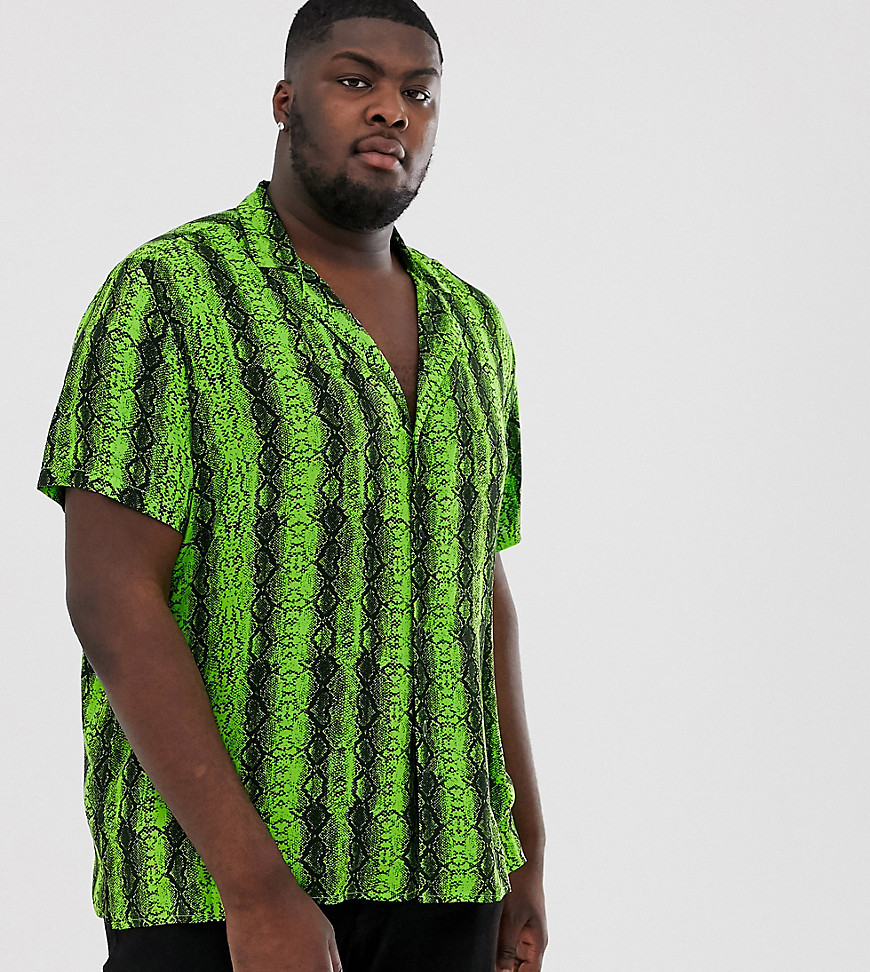 ASOS DESIGN – Plusstorlek – Festival – Skjorta med normal passform och ormskinnsmönster i neon-Grön