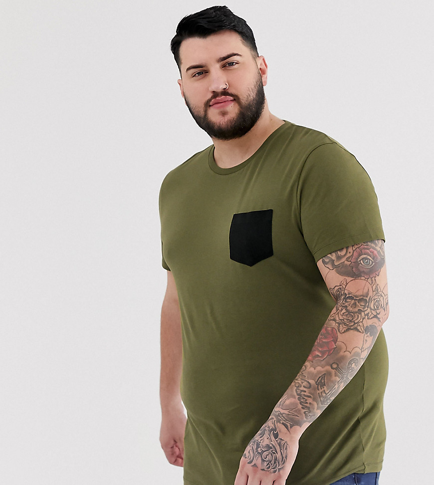 ASOS DESIGN – Plusstorlek – Grön t-shirt med kontrasterande ficka