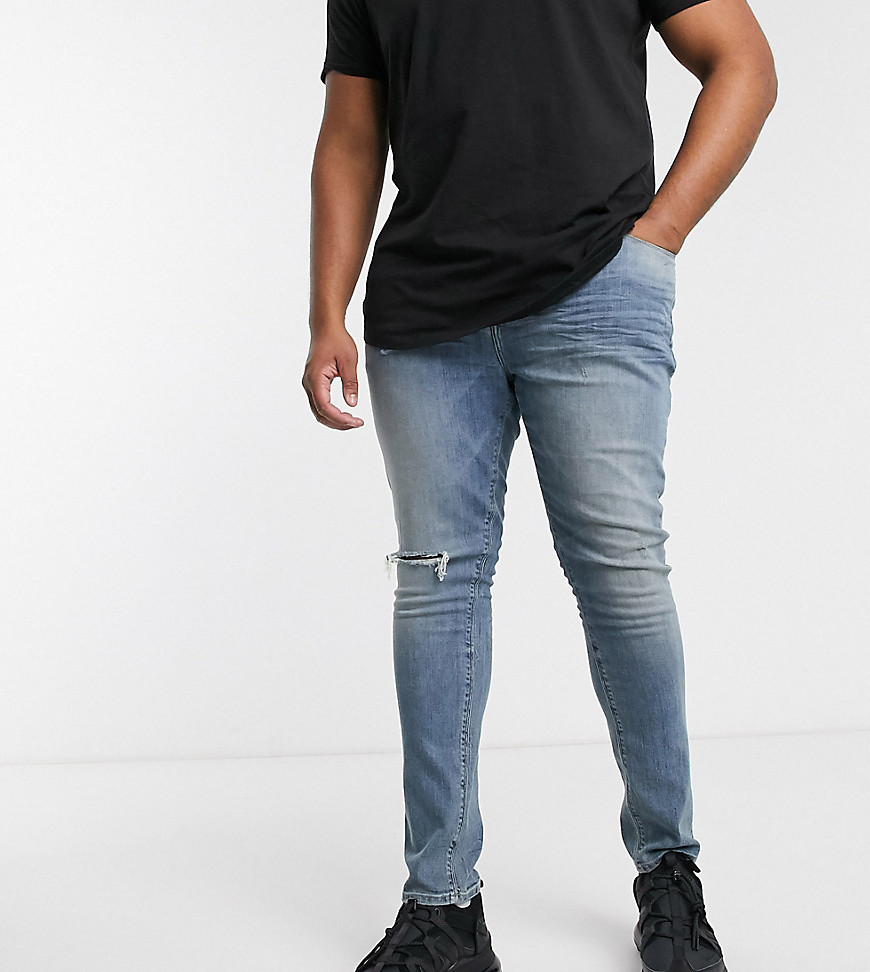ASOS DESIGN – Plusstorlek – Mellanblå superskinny jeans med slitningar