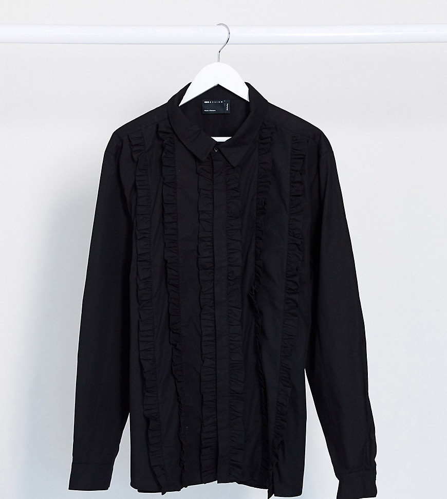 ASOS DESIGN – Plusstorlek – Svart skjorta i regular fit med volang fram