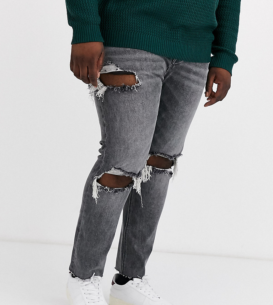 ASOS DESIGN – Plusstorlek – Svarta, ankellånga skinny jeans med råskuren fåll och slitningar