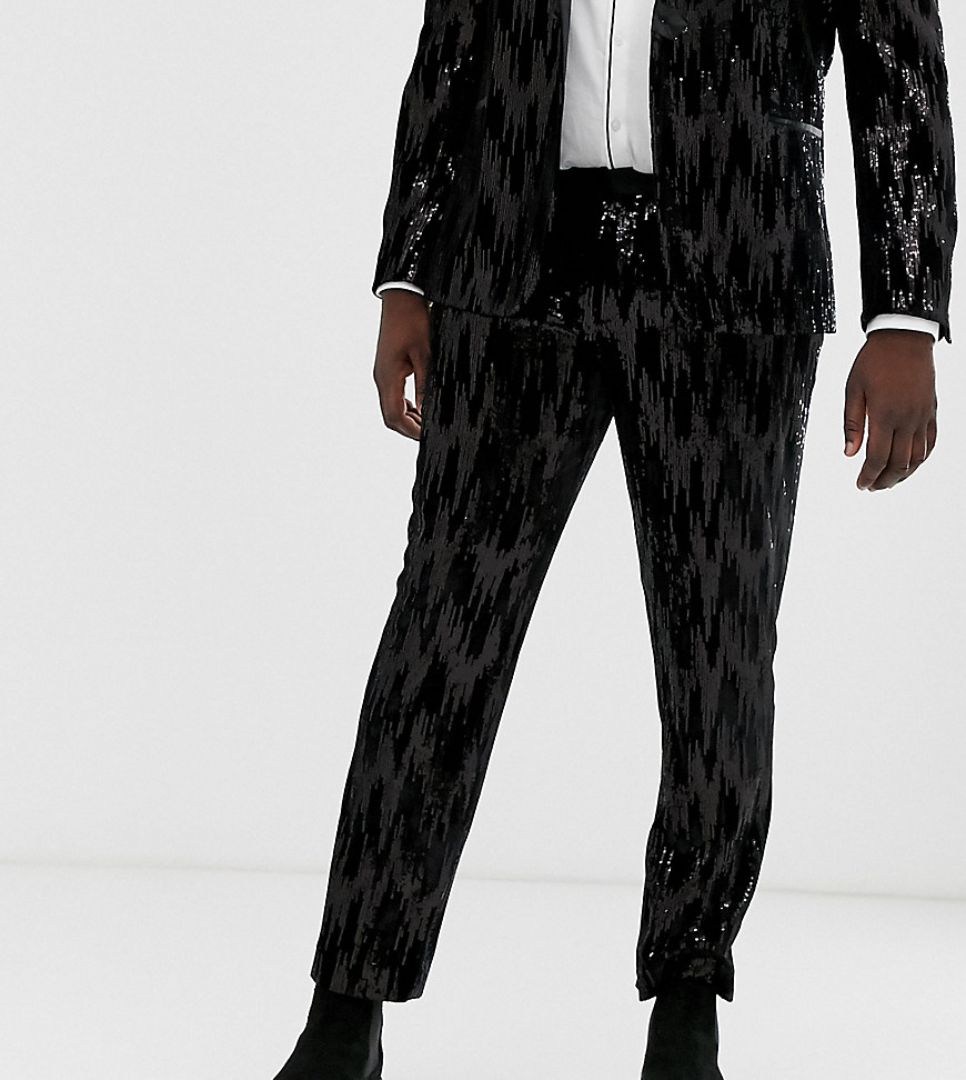 ASOS DESIGN – Plusstorlek – Svarta kostymbyxor i sammet med smal passform och paljetter