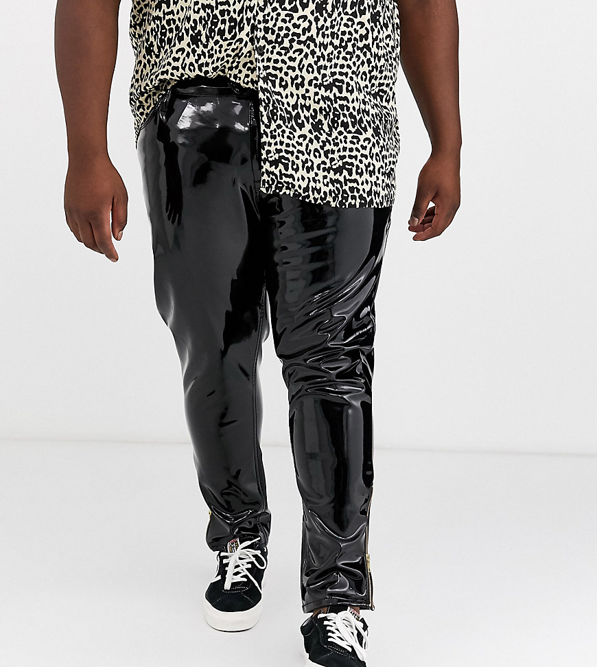 ASOS DESIGN – Plusstorlek – Svarta skinny jeans i vinyl med dragkedja på fållen