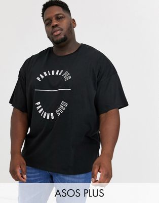 ASOS DESIGN – Plusstorlek – T-shirt i oversize-modell med franskt texttryck-Svart