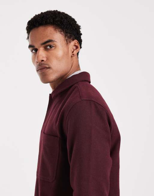 ASOS DESIGN – Plusstorlek – Vinröd overshirt i yllestil med fiskbensmönster, 4 av 5