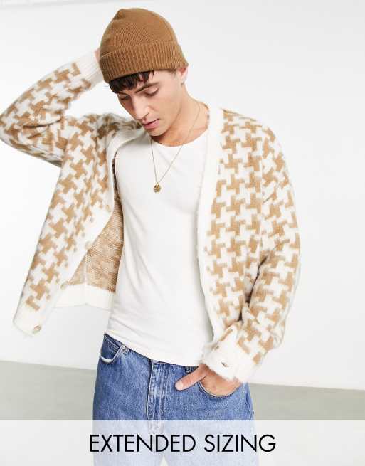 ASOS DESIGN – Pluszowy dzianinowy kardigan w geometryczny wzór
