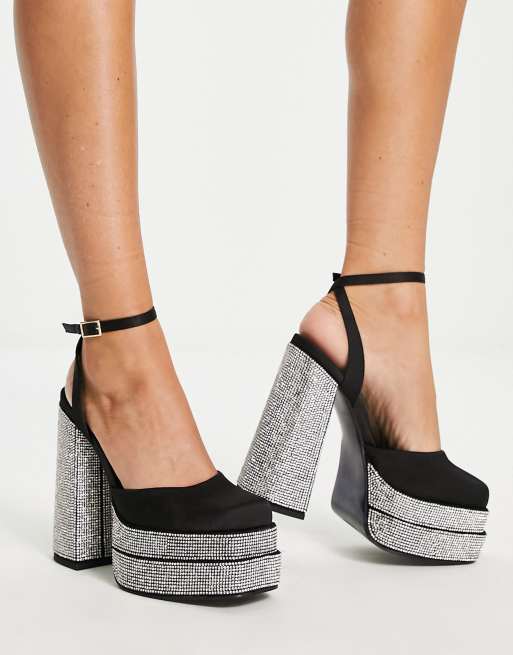 ASOS DESIGN Pluto embellished platform heeled shoes in black | ASOS