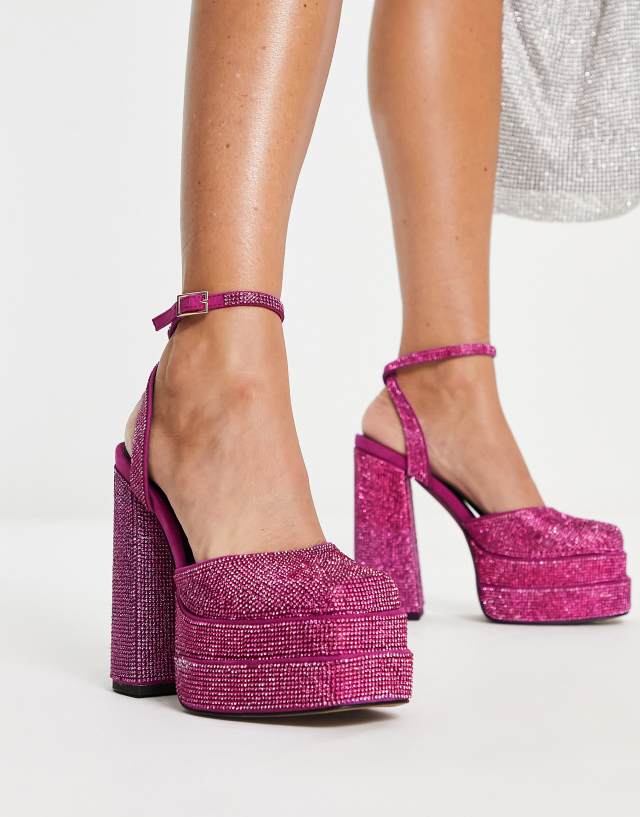 ASOS DESIGN Pluto embellished platform heeled shoes in pink