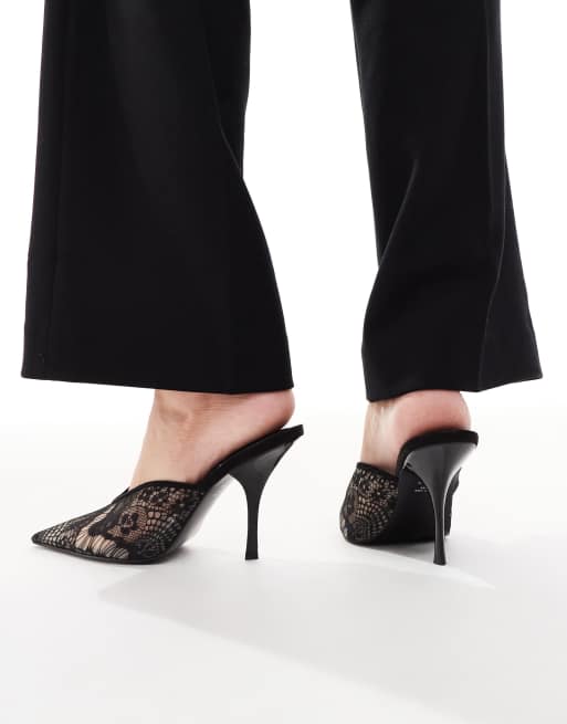 ASOS DESIGN Pluto high heel mules in black lace