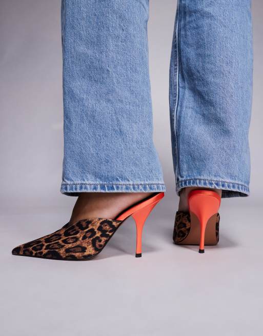 ASOS DESIGN Pluto high heel mules in leopard