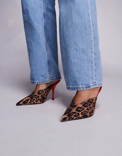 ASOS DESIGN Pluto high heel mules in leopard