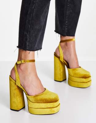 ASOS DESIGN Pluto platform heeled shoes in mustard velvet | ASOS