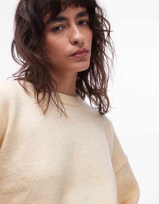 ASOS DESIGN - Plysset striktrøje i bleg lysegul med brede ærmer, 3 af 4
