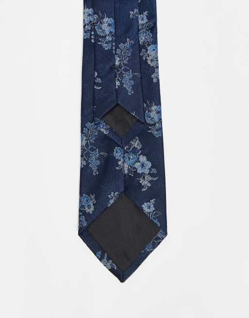 ASOS DESIGN - Pochet en stropdas met bloemenprint in marineblauw, 3 van 3
