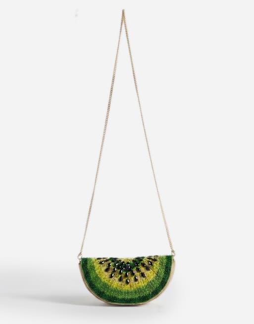 ASOS DESIGN - Pochette a tracolla modello kiwi verde decorata, 5 di 8
