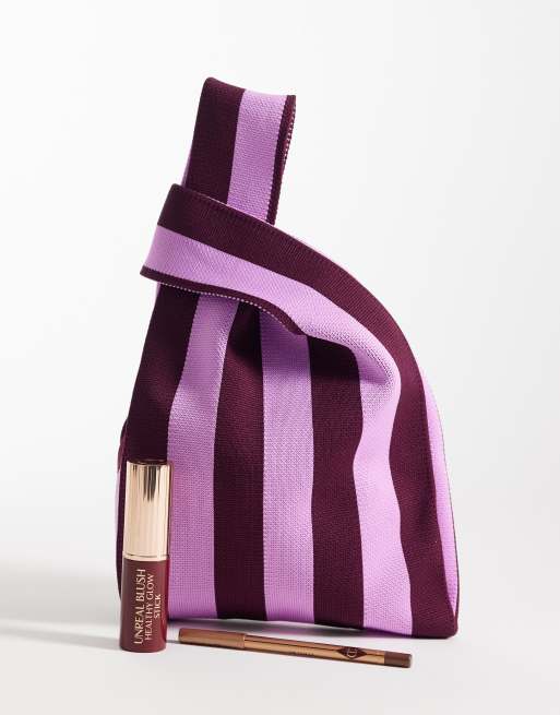 ASOS DESIGN - Pochette ad anello rosa e bordeaux a righe, 2 di 4