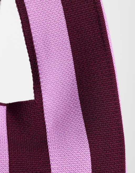 ASOS DESIGN - Pochette ad anello rosa e bordeaux a righe, 3 di 4