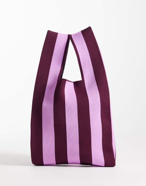 ASOS DESIGN - Pochette ad anello rosa e bordeaux a righe, 4 di 4