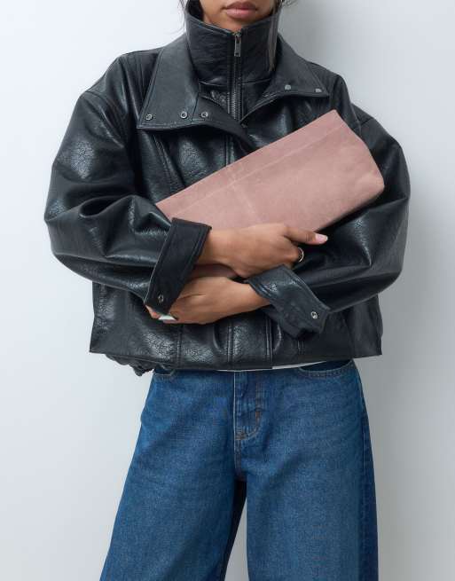 ASOS DESIGN pochette allongée en daim rose à poignée, 2 de 5