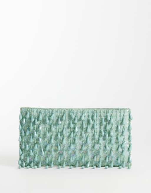 ASOS DESIGN - Pochette azzurra con zip decorata con dettagli a goccia