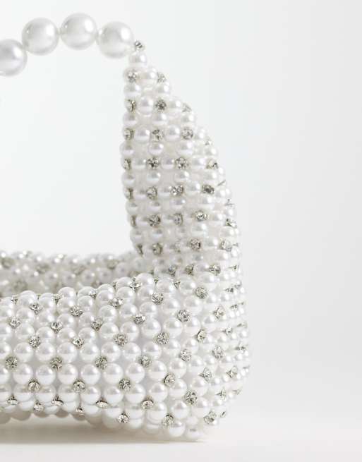 ASOS DESIGN - Pochette color argento con perle, 4 di 4