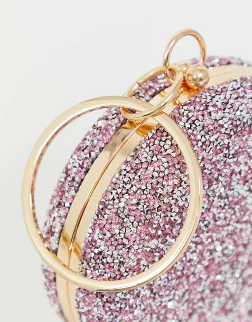 ASOS DESIGN - Pochette di piume rosa con manico con strass e tracolla  rimovibile