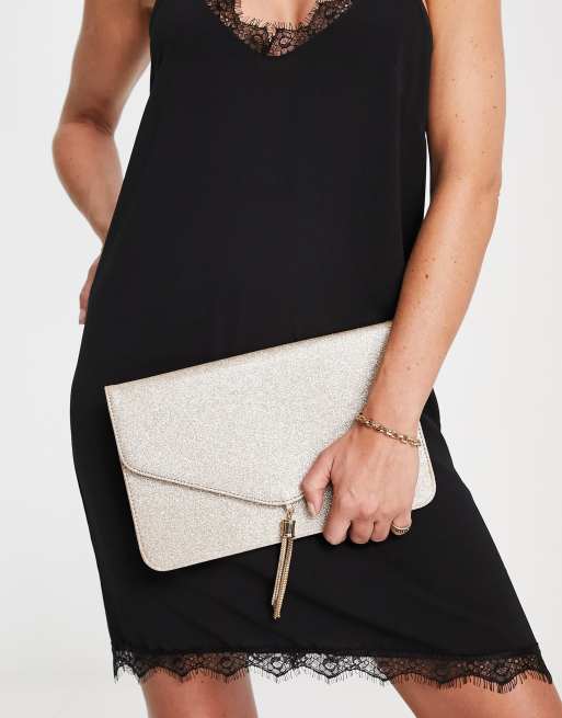 ASOS DESIGN - Pochette con nappa color oro glitterato