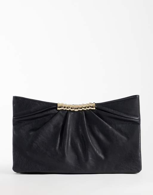 ASOS DESIGN pochette con soffietto multiplo e manico, con dettagli metallici, nera e stampa serpente, 1 di 4