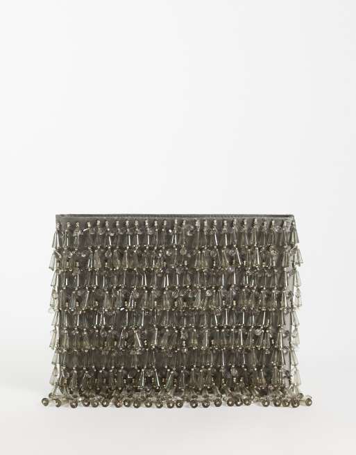 ASOS DESIGN - Pochette con zip grigia decorata con dettagli a goccia