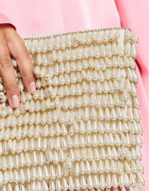 ASOS DESIGN - Pochette con zip sulla parte superiore decorata con perle avorio, 3 di 4