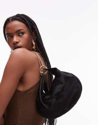 ASOS DESIGN - Pochette en cuir véritable effet poulain avec détails métalliques dorés - Noir