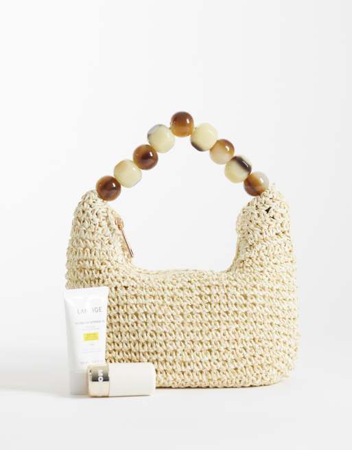 ASOS DESIGN - Pochette en paille avec poignée à billes en résine - Naturel , 2 de 4