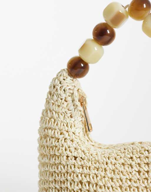 ASOS DESIGN - Pochette en paille avec poignée à billes en résine - Naturel , 3 de 4