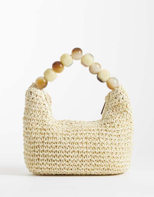 ASOS DESIGN - Pochette en paille avec poignée à billes en résine - Naturel , 4 de 4